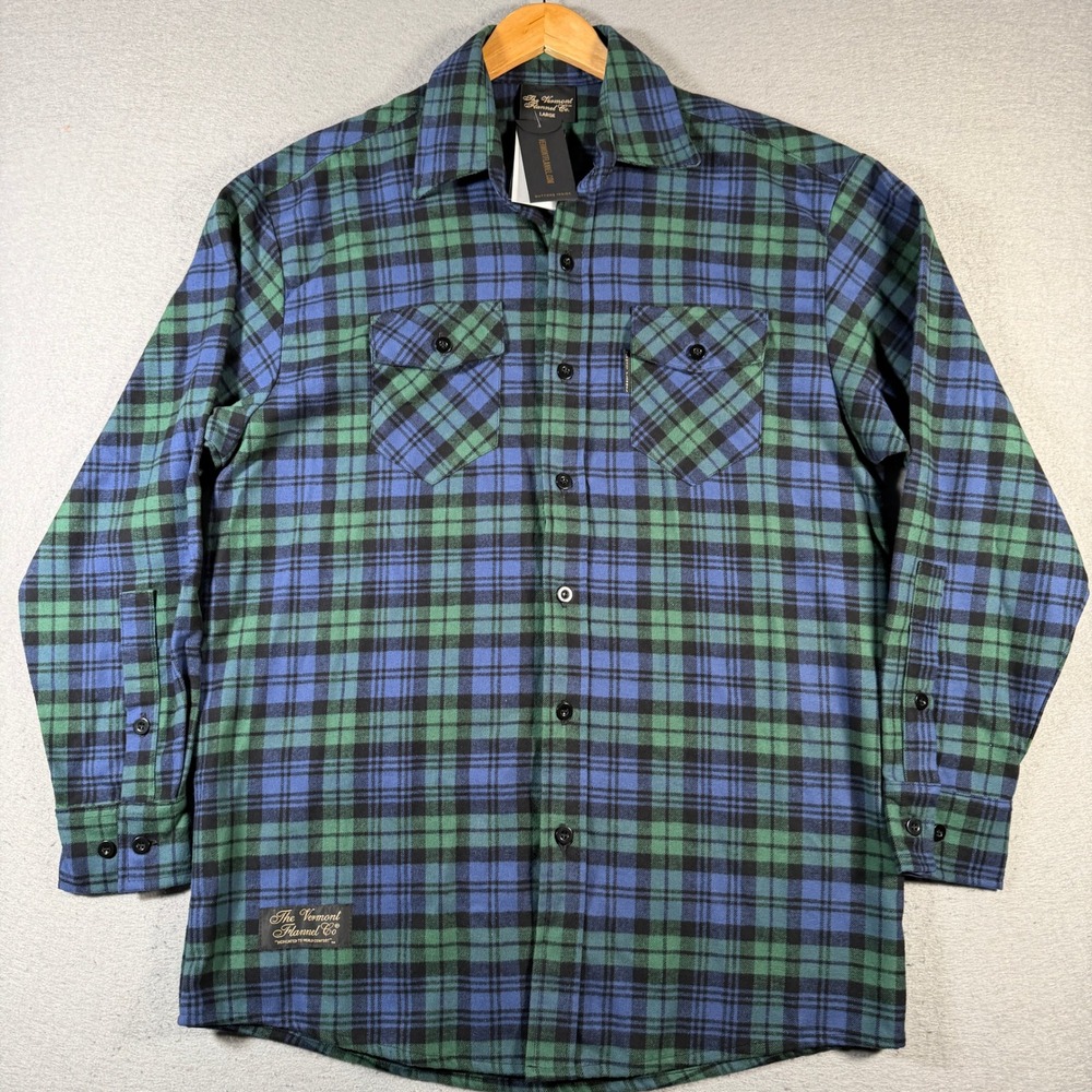 The Vermont Flannel Co Mens Classic Black Watch Plaid Flannel Shirt‎ Large